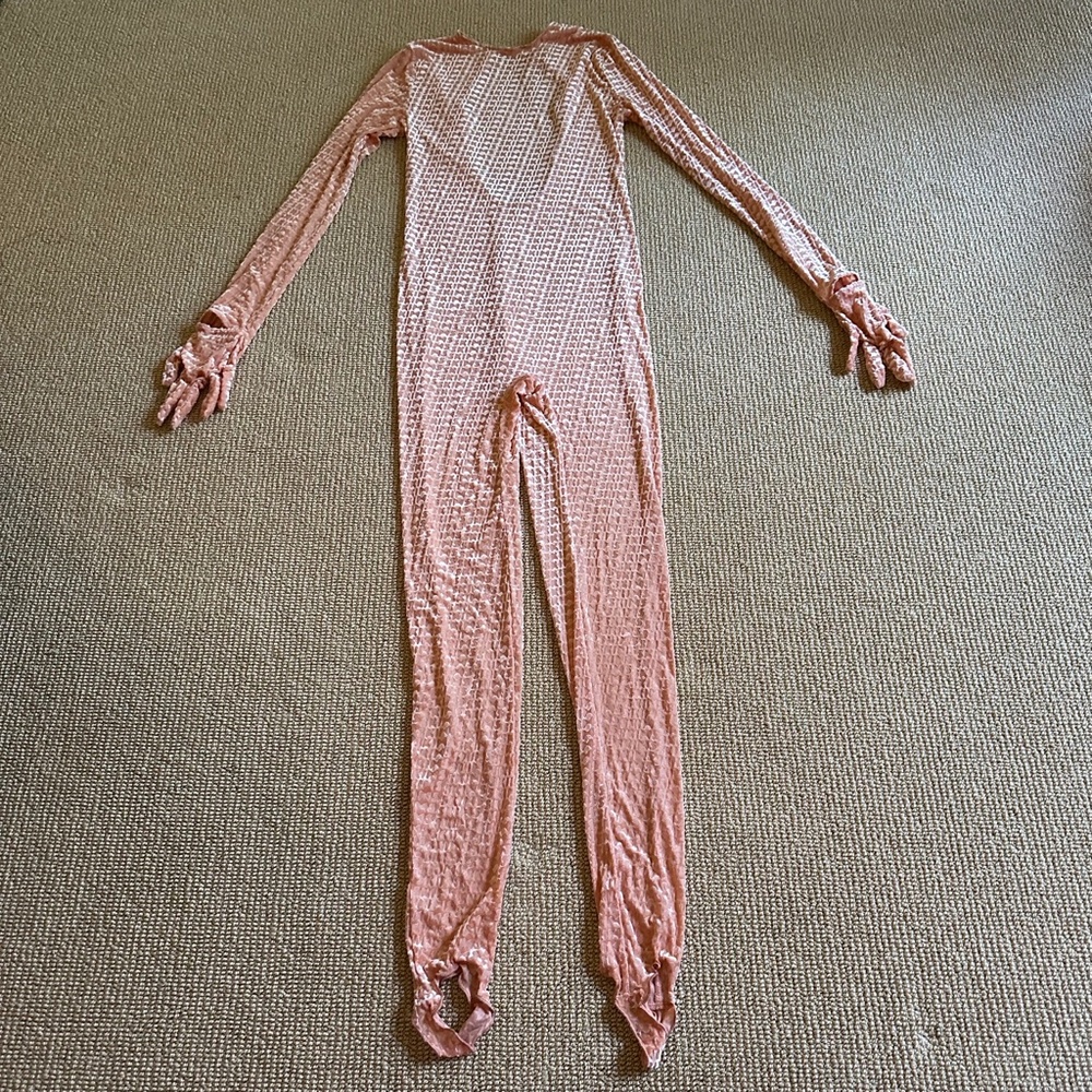 Skims Peach Velvet Logo Stirrup Catsuit Jumpsuit, Size Large NWT